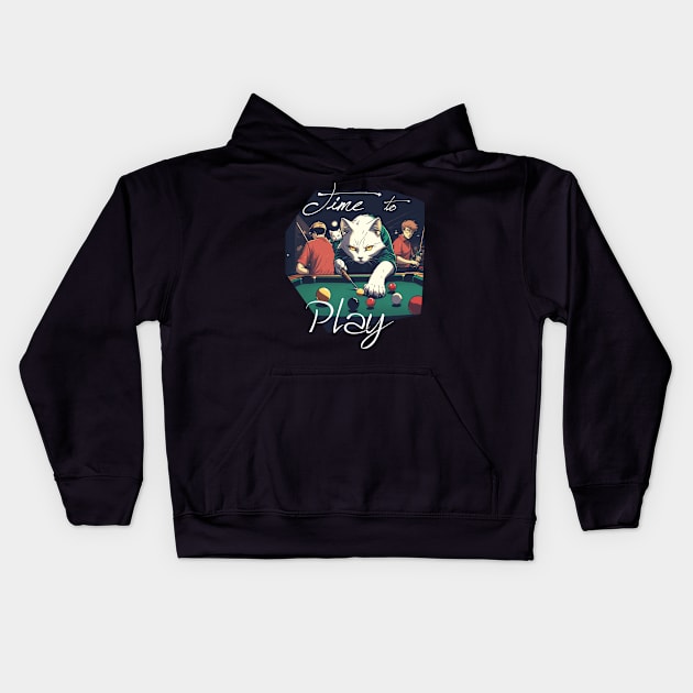 Cat Playing Pool Kids Hoodie by ArtRoute02